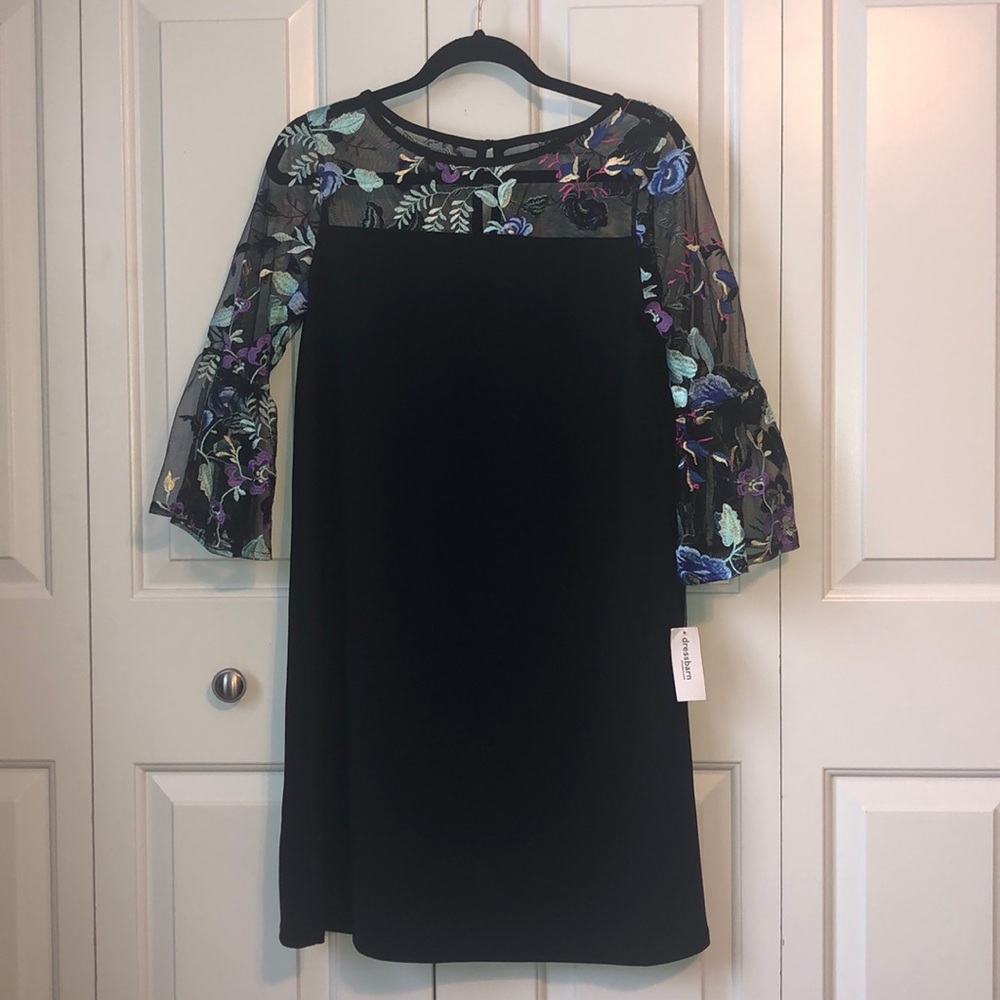NWT Sheer Embroidered Black Dress